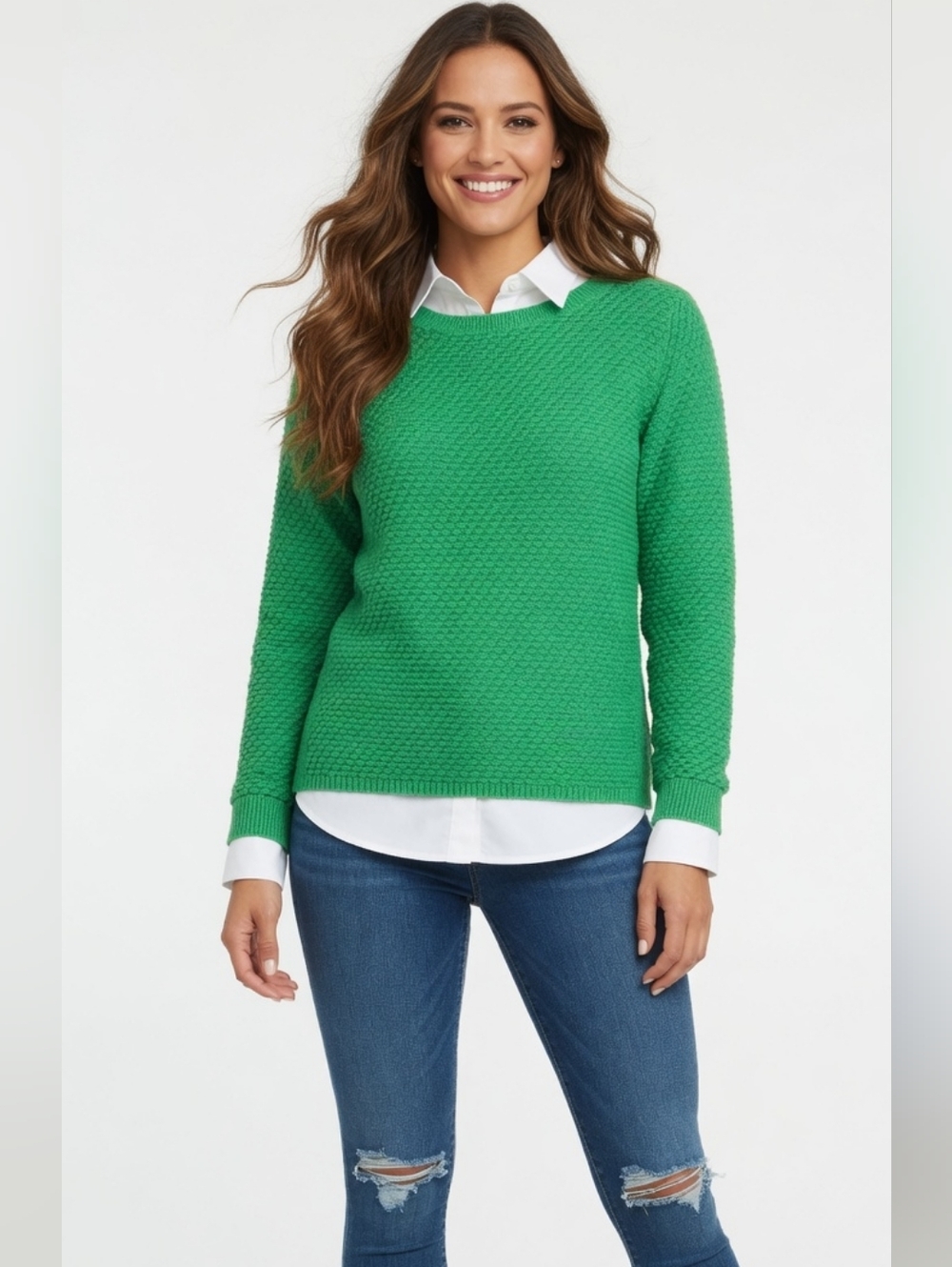 Lands' End Bright Green Women's Crew Neck Sweater (Size:Med Petite)